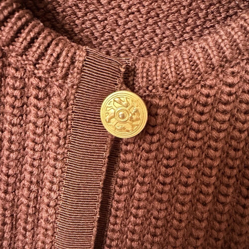 Vintage Salvatore Ferragamo Cardigan Womens Brown Gold Buttons Italy Knit Pocket - Picture 7 of 16